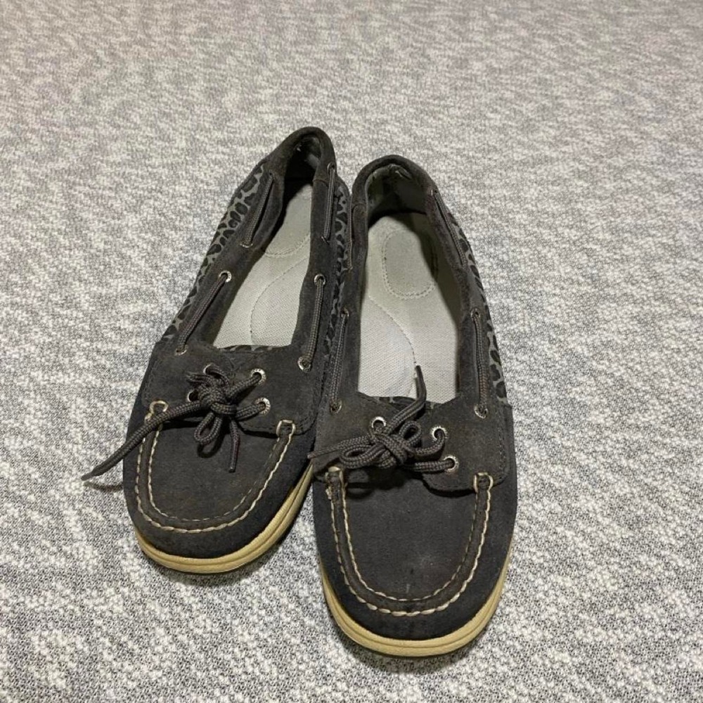 Sperry top sided Black leather boat shoes with white stitching US 10. SKU-B22